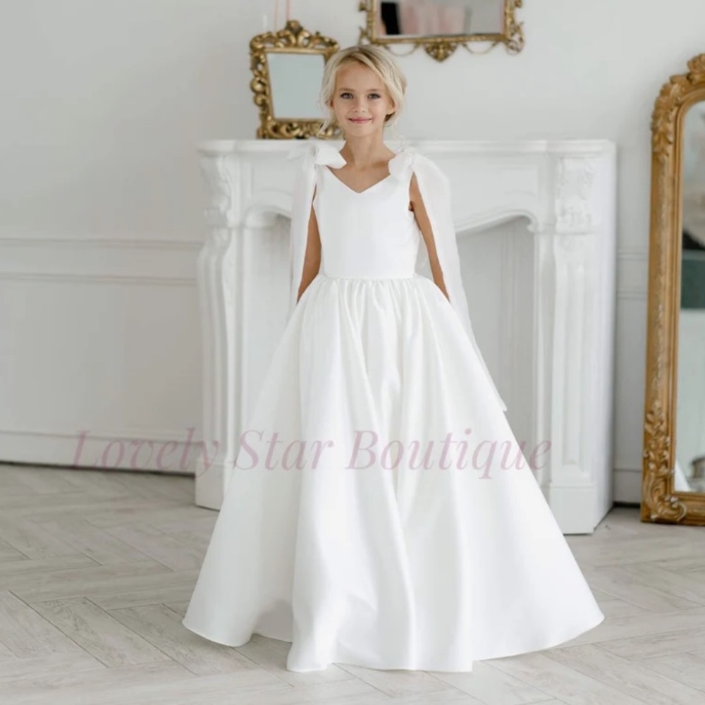 Custom made satin flower girl dress